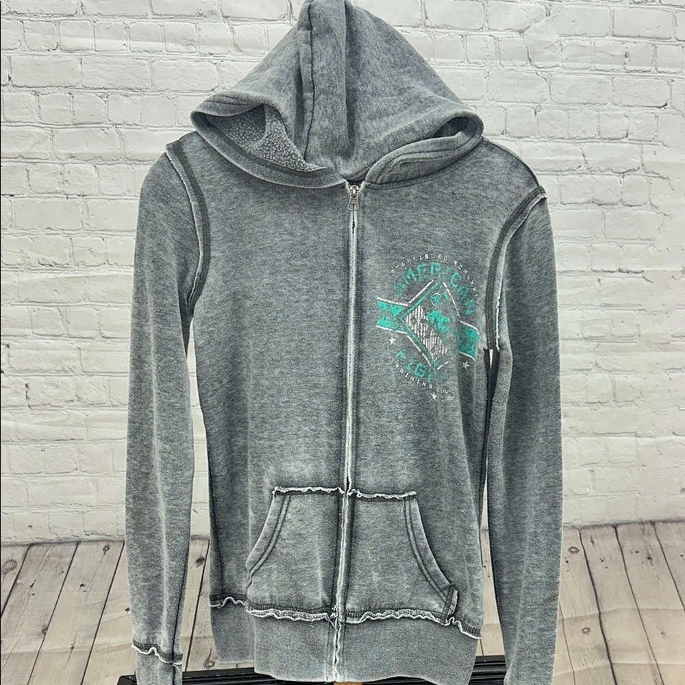American Fighter Gray Hoodie with Teal‎ Accents